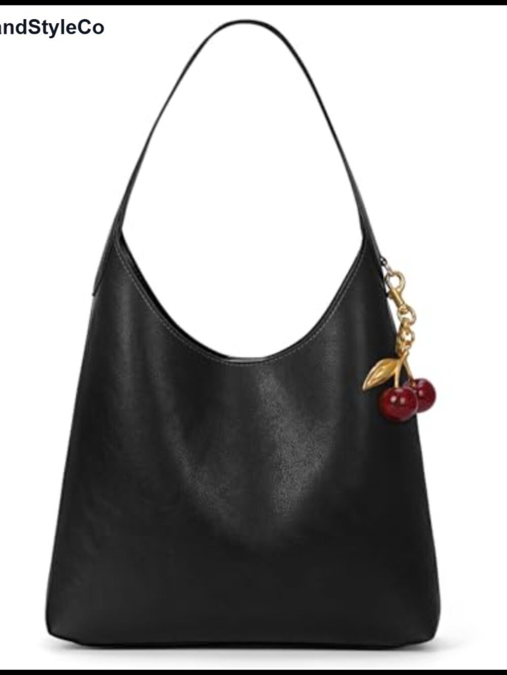 Faux Suede Hobo Bag Vegan Leather Shoulder Bag Tote with Cherry Charm Slouchy